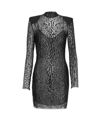 Abito aderente in pizzo con motivo leopardato