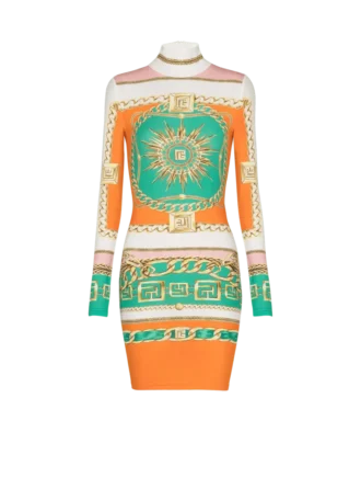 Abito corto aderente stampato con motivo Balmain Foulard