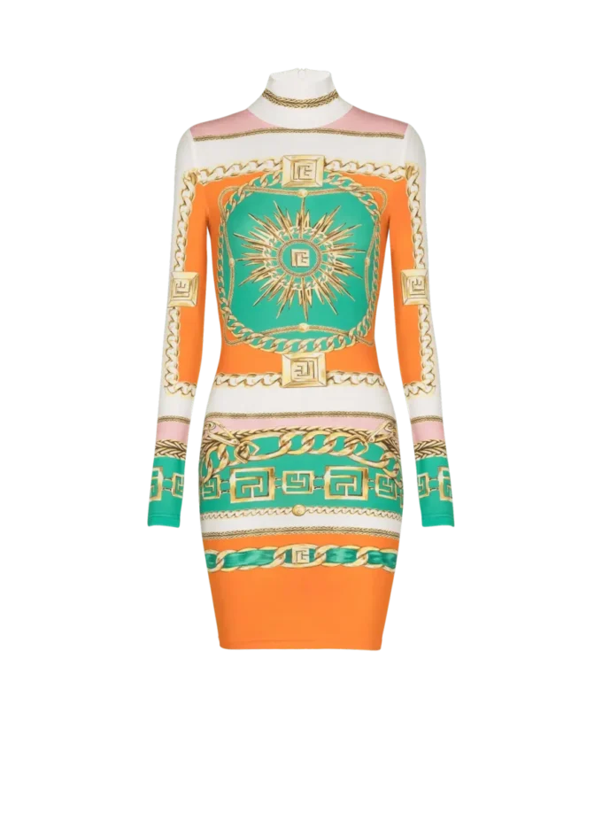 Abito corto aderente stampato con motivo Balmain Foulard Abito corto aderente stampato con motivo Balmain Foulard