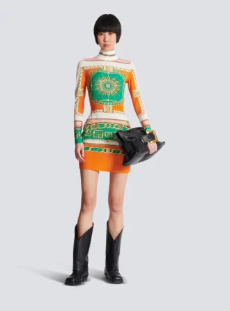 Abito corto aderente stampato con motivo Balmain Foulard
