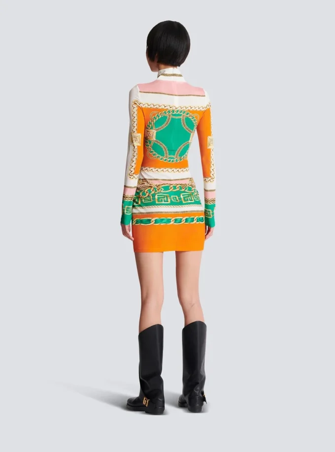 Abito corto aderente stampato con motivo Balmain Foulard Abito corto aderente stampato con motivo Balmain Foulard
