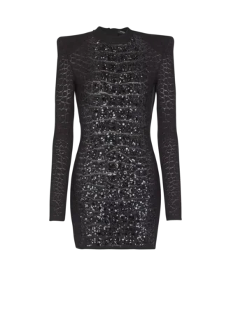 Abito corto con paillettes in maglia coccodrillo