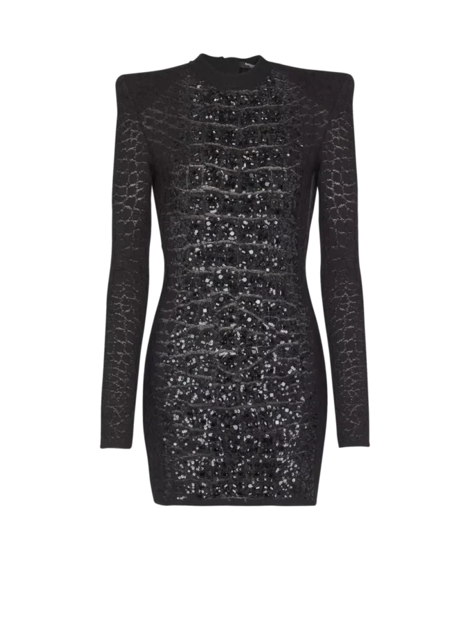 Abito corto con paillettes in maglia coccodrillo Abito corto con paillettes in maglia coccodrillo
