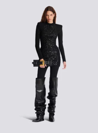 Abito corto con paillettes in maglia coccodrillo