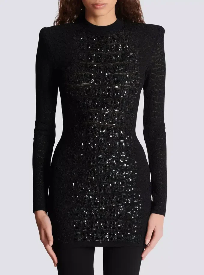 Abito corto con paillettes in maglia coccodrillo Abito corto con paillettes in maglia coccodrillo