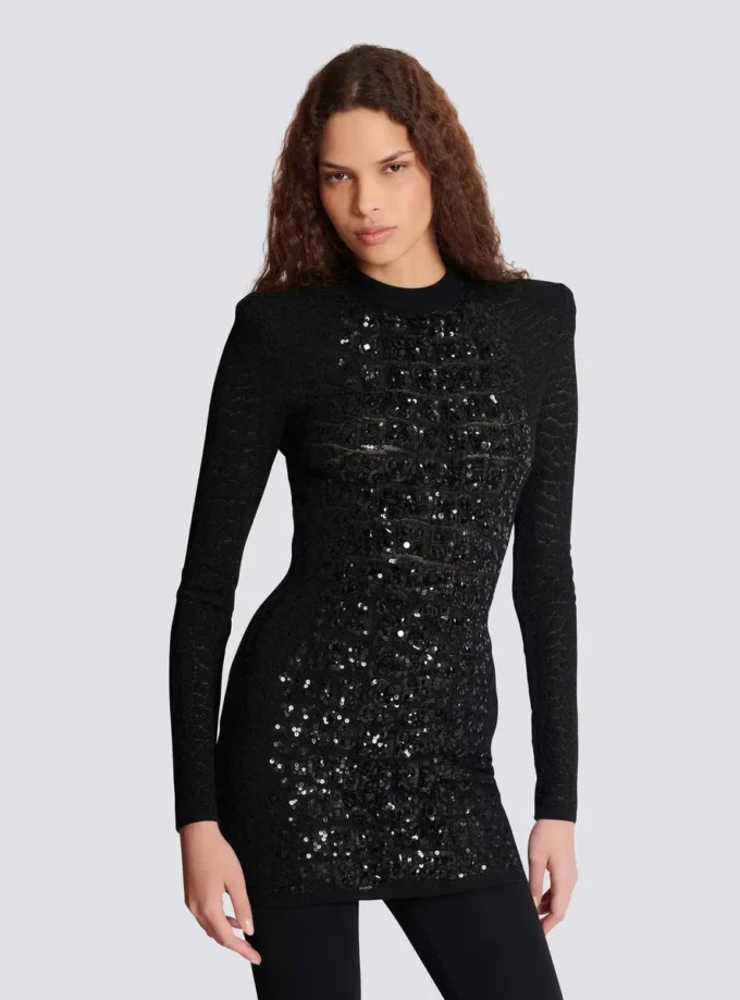 Abito corto con paillettes in maglia coccodrillo Abito corto con paillettes in maglia coccodrillo
