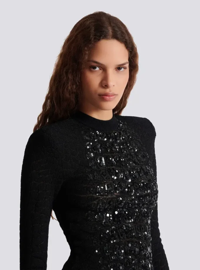 Abito corto con paillettes in maglia coccodrillo Abito corto con paillettes in maglia coccodrillo