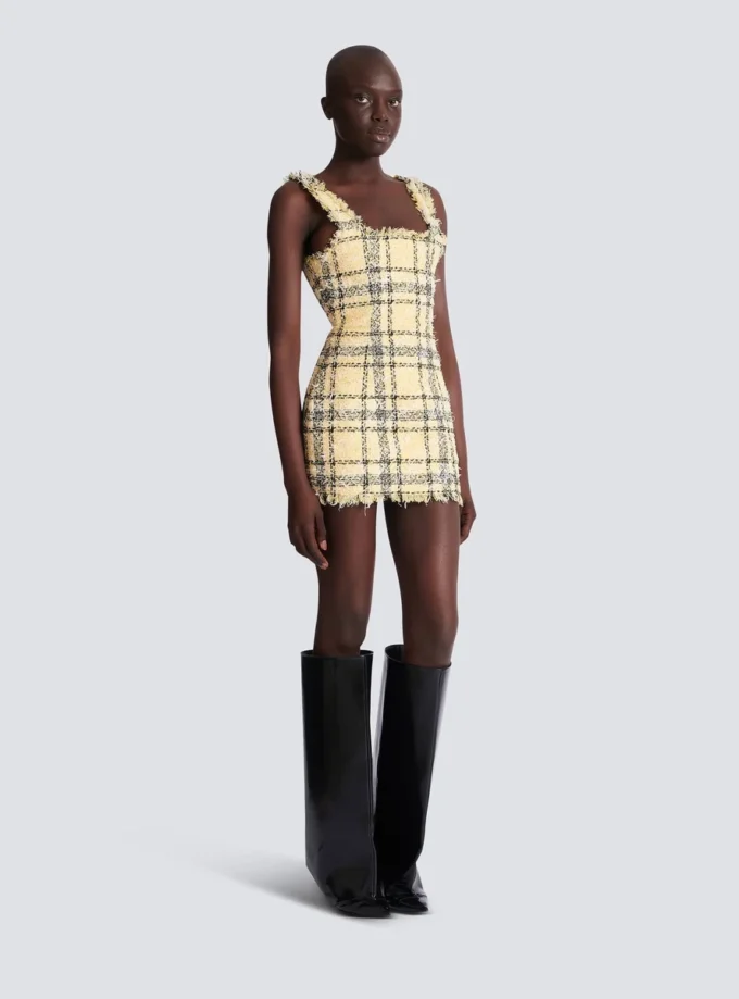 Abito corto con spalline in tweed glitterato Abito corto con spalline in tweed glitterato