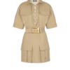 Abito corto in gabardine di cotone con lacci