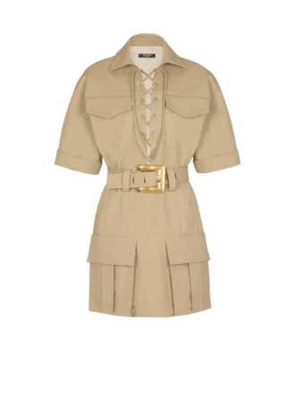 Abito corto in gabardine di cotone con lacci