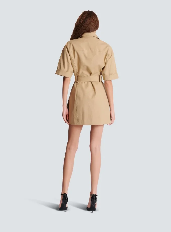 Abito corto in gabardine di cotone con lacci