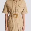 Abito corto in gabardine di cotone con lacci