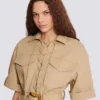 Abito corto in gabardine di cotone con lacci