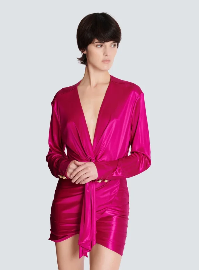 Abito corto in jersey interlock drappeggiato Abito corto in jersey interlock drappeggiato