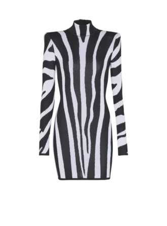 Abito corto in maglia con intarsio zebrato