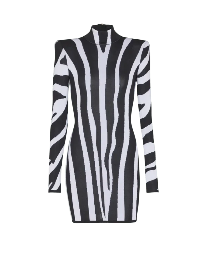 Abito corto in maglia con intarsio zebrato Abito corto in maglia con intarsio zebrato