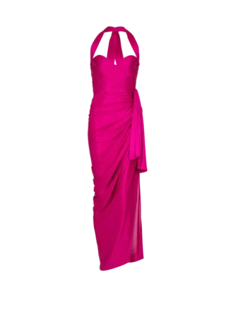 Abito fluido in jersey interlock drappeggiato