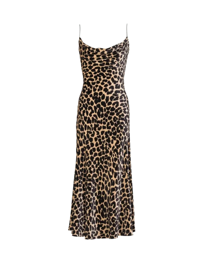 Abito fluido in velluto con stampa leopardata