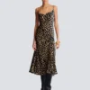 Abito fluido in velluto con stampa leopardata