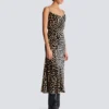 Abito fluido in velluto con stampa leopardata
