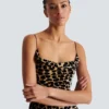 Abito fluido in velluto con stampa leopardata