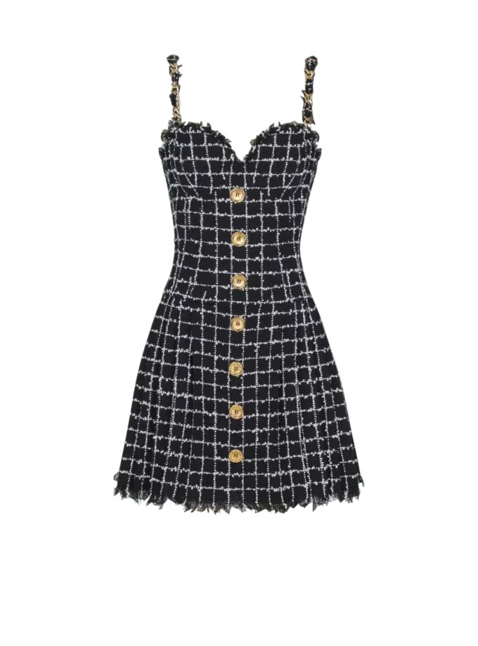 Abito in tweed con spalline a catena Abito in tweed con spalline a catena