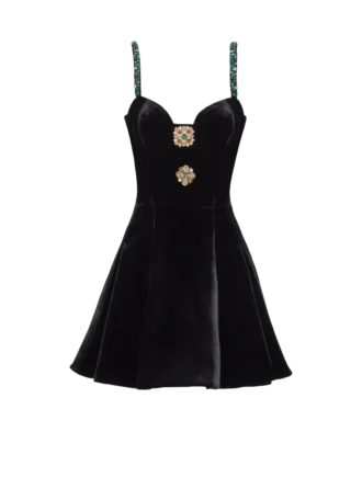 Abito in velluto con spalline decorate