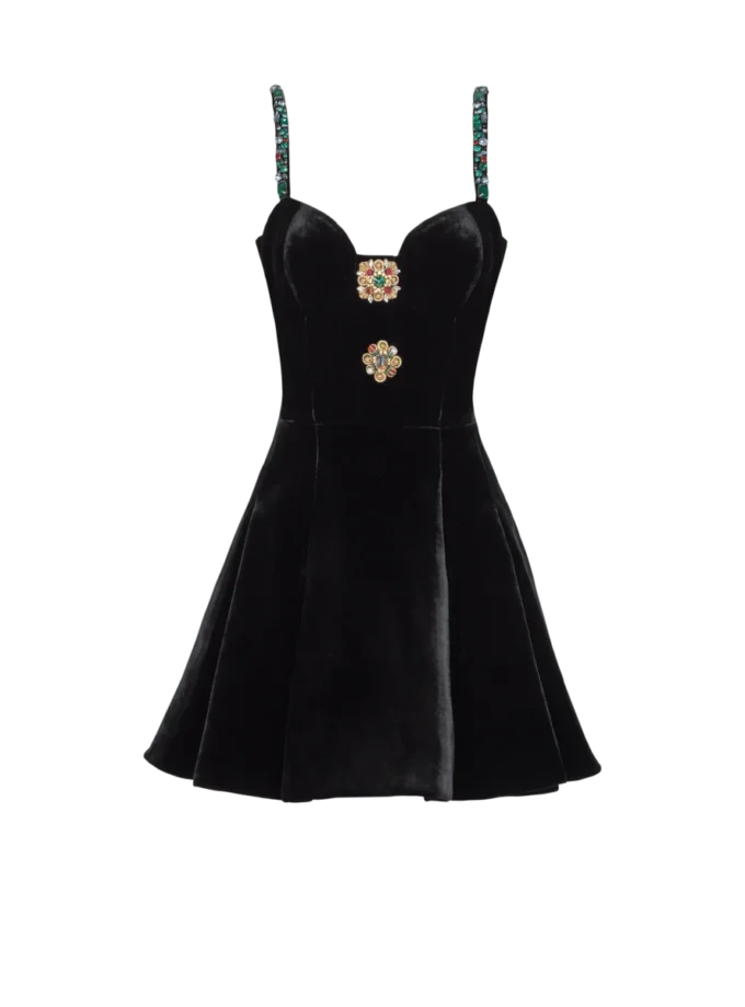Abito in velluto con spalline decorate Abito in velluto con spalline decorate