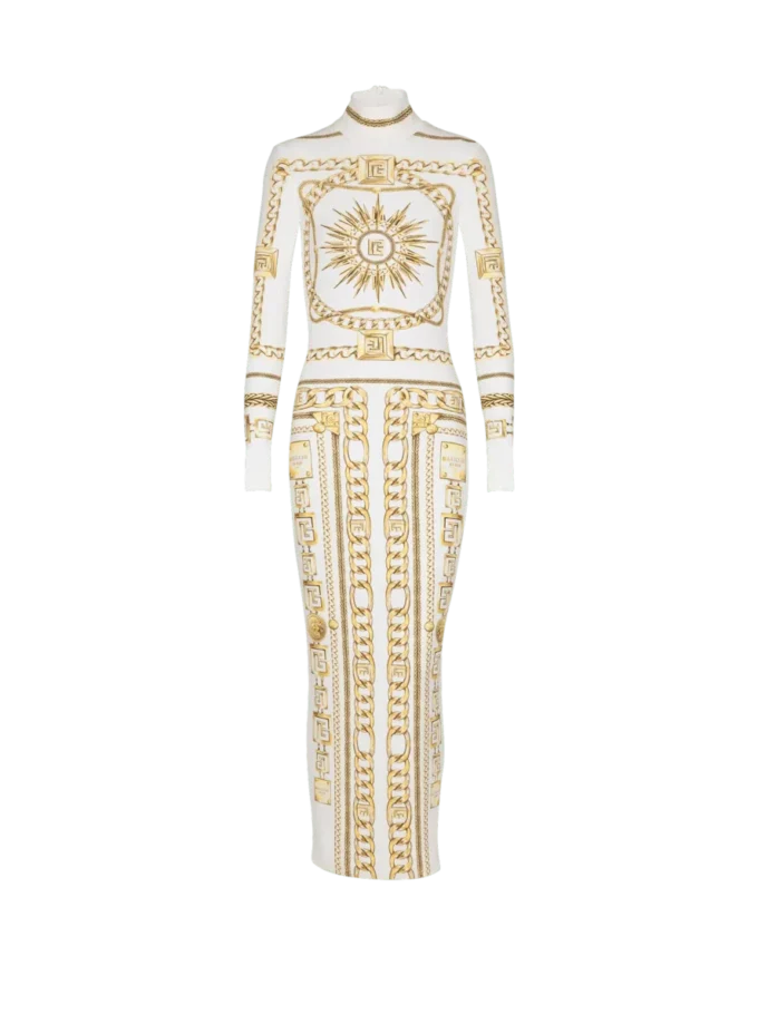 Abito lungo aderente stampato con motivo Balmain Foulard Abito lungo aderente stampato con motivo Balmain Foulard