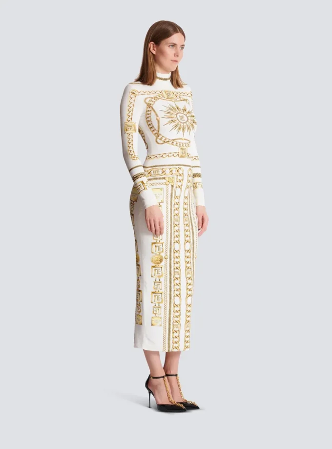 Abito lungo aderente stampato con motivo Balmain Foulard Abito lungo aderente stampato con motivo Balmain Foulard