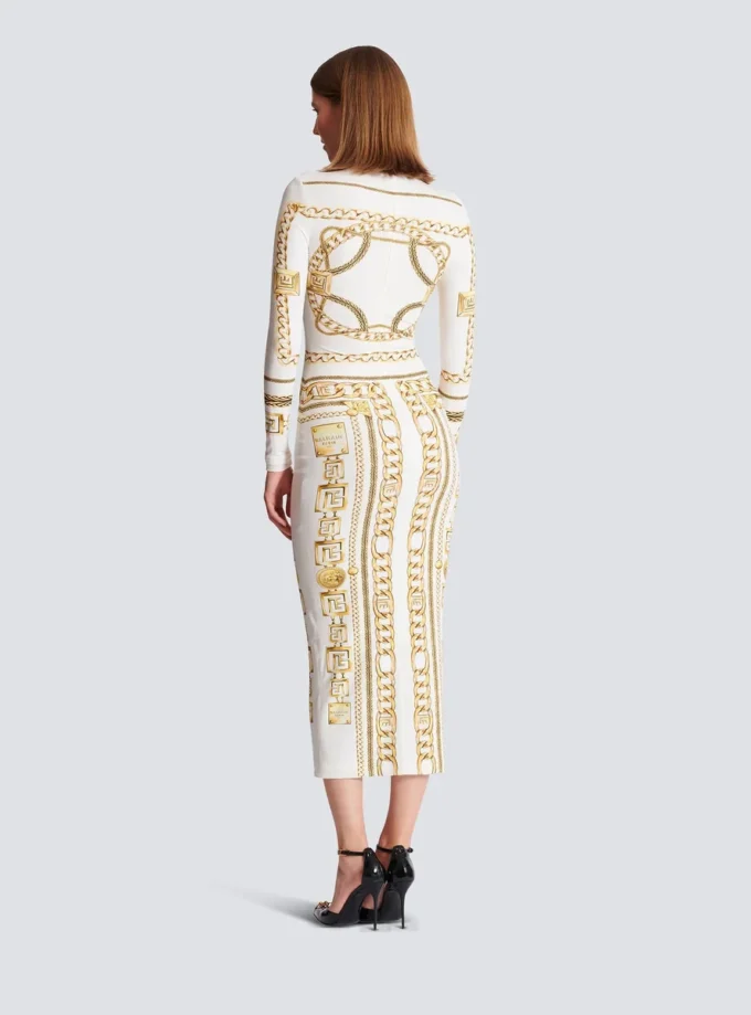 Abito lungo aderente stampato con motivo Balmain Foulard Abito lungo aderente stampato con motivo Balmain Foulard