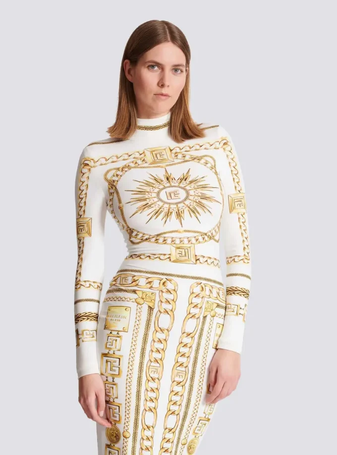 Abito lungo aderente stampato con motivo Balmain Foulard Abito lungo aderente stampato con motivo Balmain Foulard