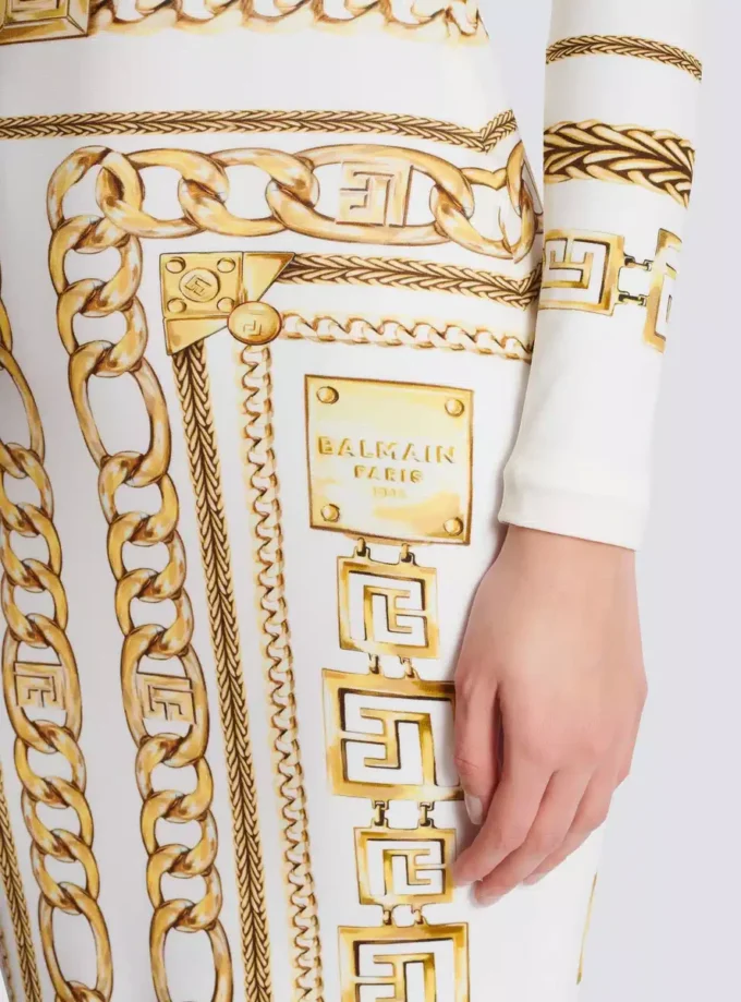 Abito lungo aderente stampato con motivo Balmain Foulard Abito lungo aderente stampato con motivo Balmain Foulard