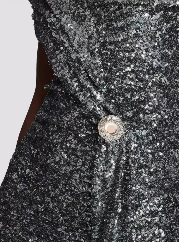 Abito lungo drappeggiato con paillettes