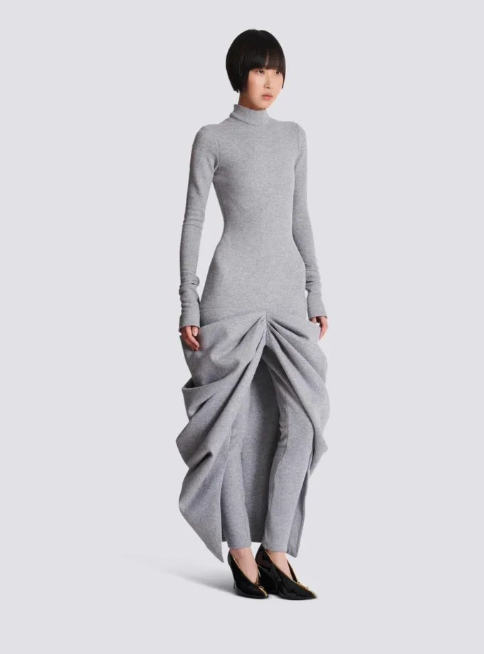Abito lungo drappeggiato in maglia di cotone Abito lungo drappeggiato in maglia di cotone