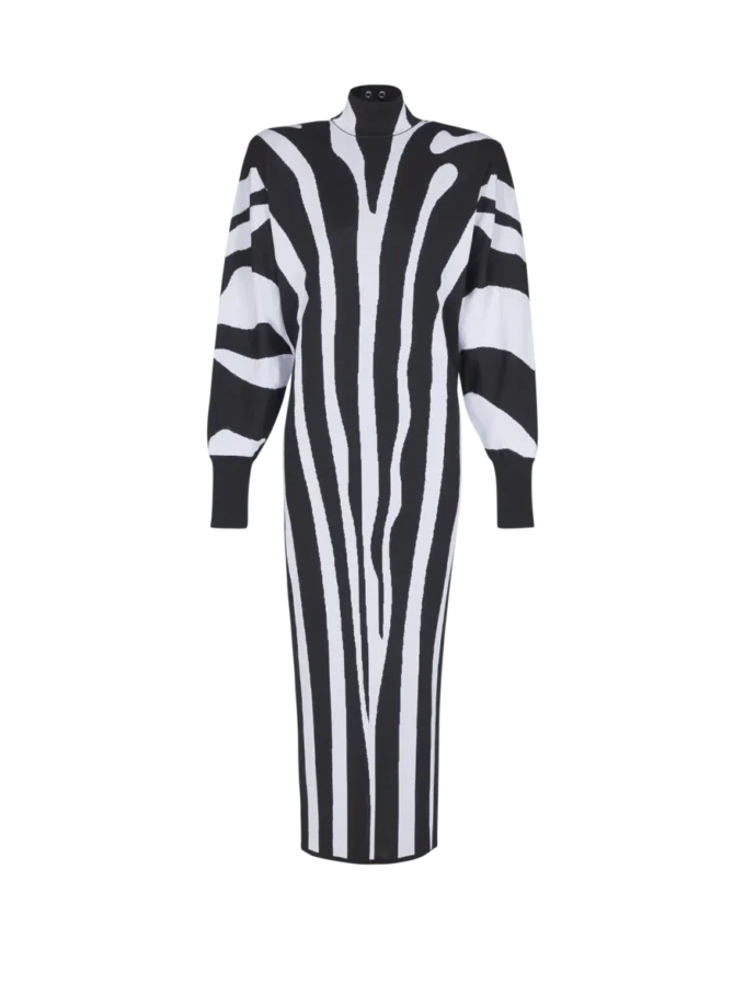 Abito lungo in maglia con intarsio zebrato Abito lungo in maglia con intarsio zebrato