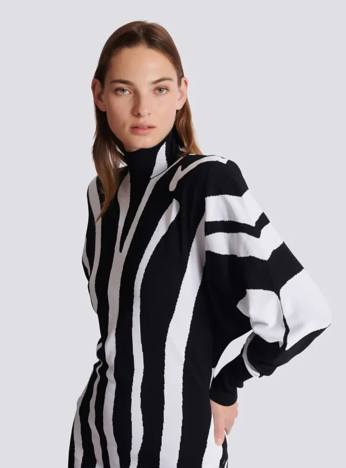 Abito lungo in maglia con intarsio zebrato Abito lungo in maglia con intarsio zebrato