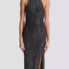 Abito lungo in velluto con scollo all’americana e strass