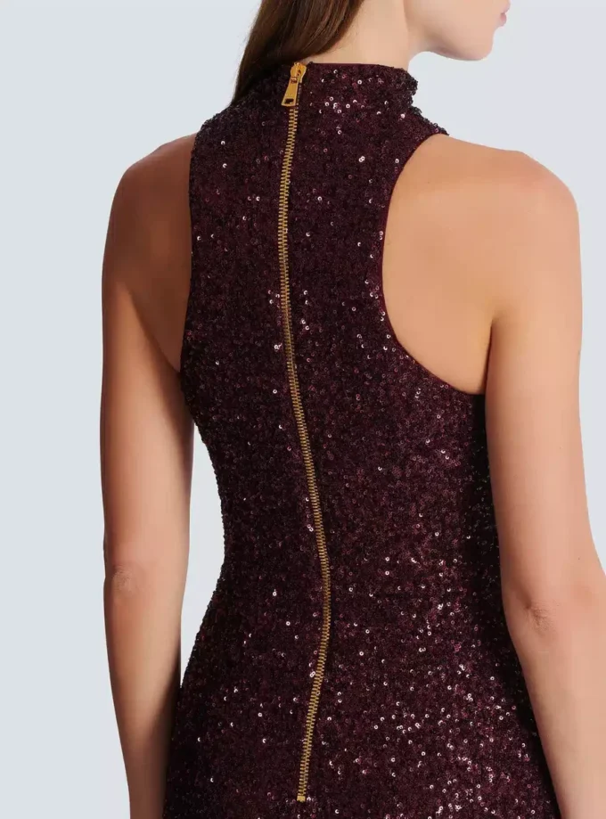 Abito lungo senza maniche con paillettes