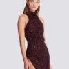 Abito lungo senza maniche con paillettes
