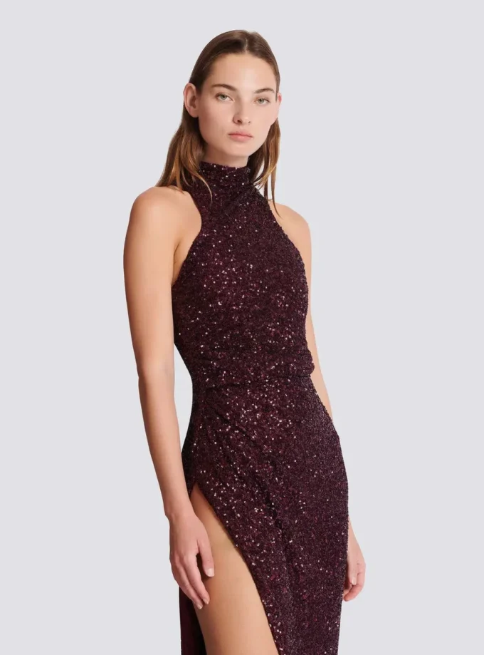 Abito lungo senza maniche con paillettes