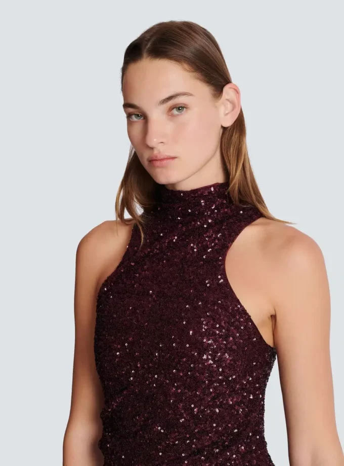 Abito lungo senza maniche con paillettes