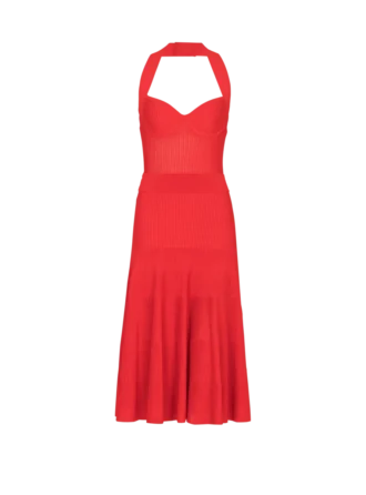 Abito midi in maglia plissettata con scollo all’americana