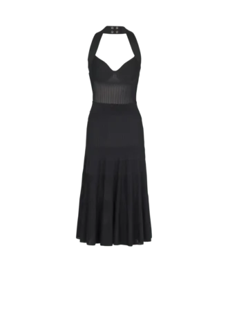 Abito midi in maglia plissettata con scollo all’americana