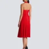 Abito midi in maglia plissettata con scollo all’americana Abito midi in maglia plissettata con scollo all’americana