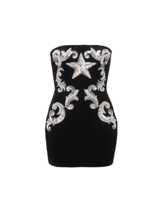 Abito senza spalline con ricami paisley