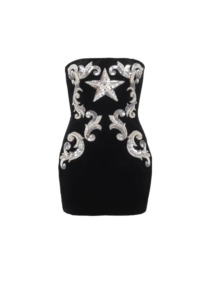 Abito senza spalline con ricami paisley Abito senza spalline con ricami paisley