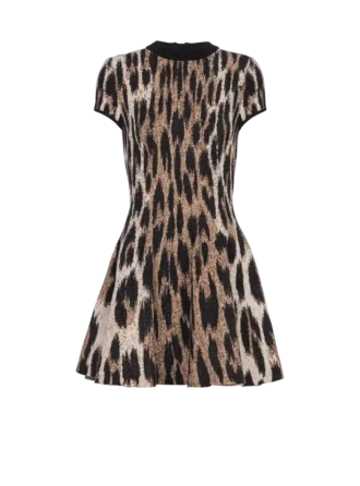 Abito svasato in jacquard con stampa leopardata Abito svasato in jacquard con stampa leopardata