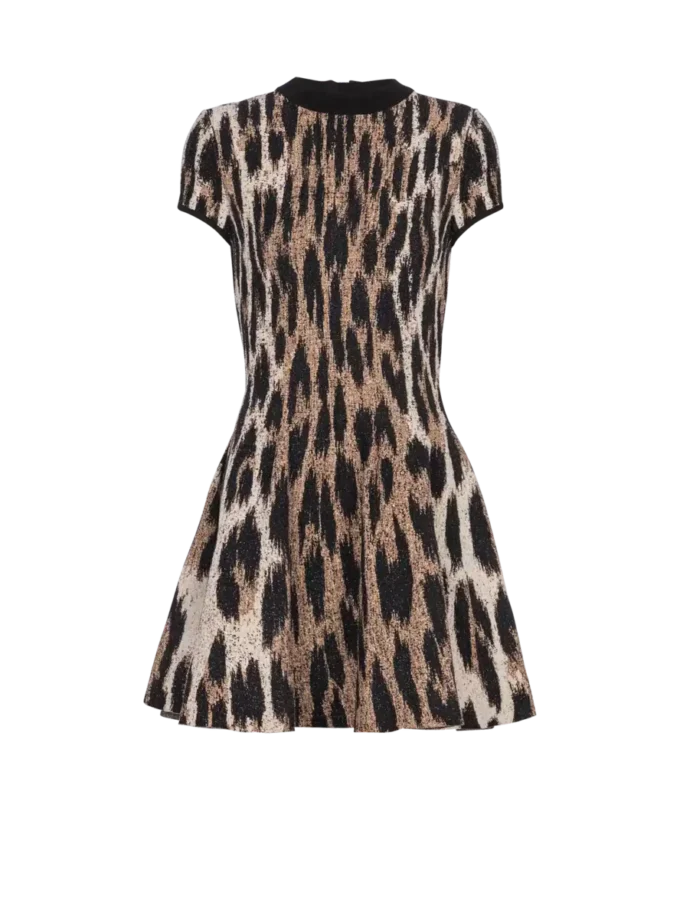 Abito svasato in jacquard con stampa leopardata Abito svasato in jacquard con stampa leopardata
