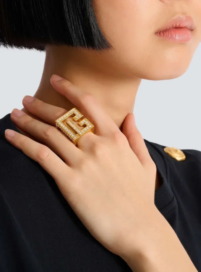 Anello cubo PB 3D con strass